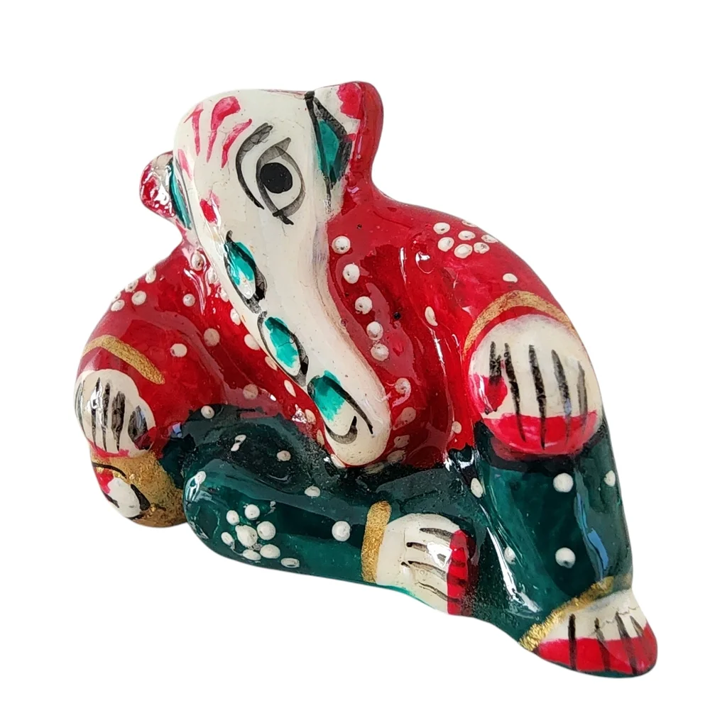 Ganesh statue small hand painted artisan made enamel on cast metal  M02